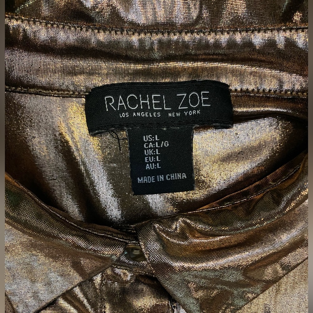 Rachel Zoe Liquid Copper Button-Down Shirt Size L metallic chic event - Picture 5 of 9
